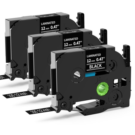 MarkField 3x TZ-335 12mm 0.47 Ruban Compatible avec Brother P-Touch TZe-335 TZe335 12mm x 8m Blanc sur Noir Cassette, pour PT-H7