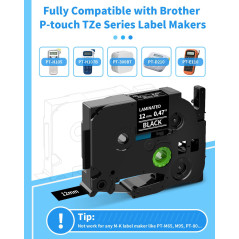 MarkField 3x TZ-335 12mm 0.47 Ruban Compatible avec Brother P-Touch TZe-335 TZe335 12mm x 8m Blanc sur Noir Cassette, pour PT-H7