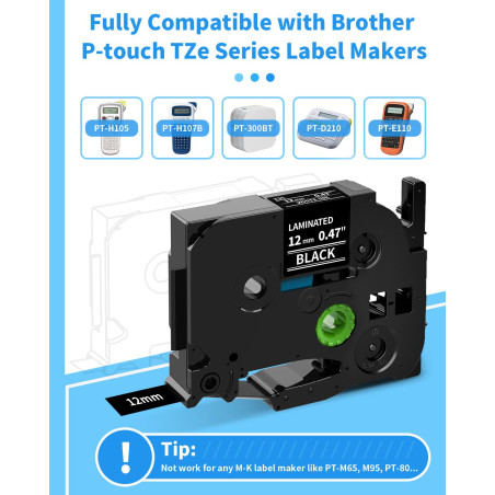 MarkField 3x TZ-335 12mm 0.47 Ruban Compatible avec Brother P-Touch TZe-335 TZe335 12mm x 8m Blanc sur Noir Cassette, pour PT-H7