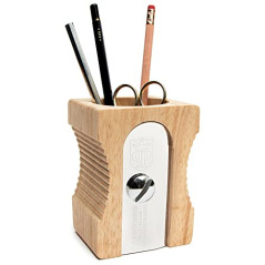 Suck UK Pot à crayons design Taille-crayons géant Beige et chrome Bois et métal acier inoxydable