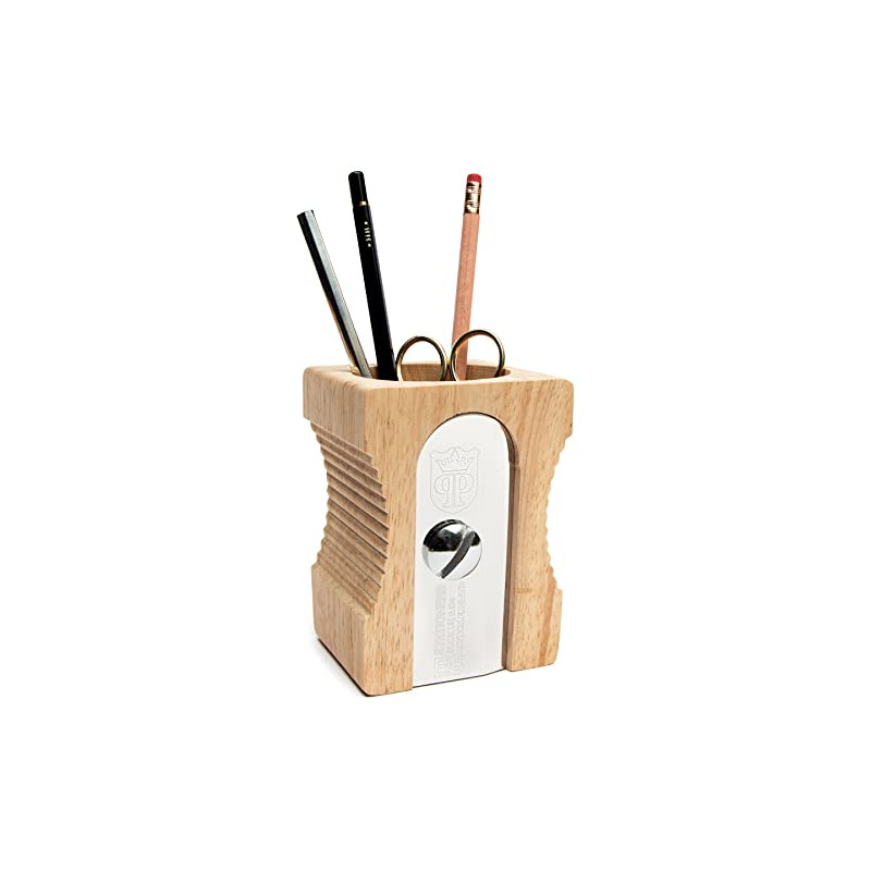 Suck UK Pot à crayons design Taille-crayons géant Beige et chrome Bois et métal acier inoxydable Suck UK Pot à crayons design Taille-crayons géant Beige et chrome Bois et métal acier inoxydable