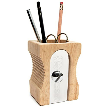 Suck UK Pot à crayons design Taille-crayons géant Beige et chrome Bois et métal acier inoxydable