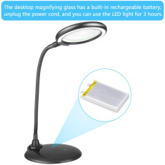 Raweao Lampe Loupe Rechargeable, 5X Loupe de Lecture sur Pied avec Lumiere, Loupe Grossissante LED Rechargeable pour Embroidery