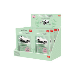 Legami - Mini Agrafeuse, Meow, 3,3x4,5 cm, Plastique, Thème Chaton, Ejecteur de Points Incorporé au Dos, 1000 Points Métalliques