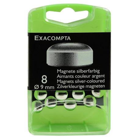 Exacompta - Réf. 10913E - Boîte de 8 aimants F9 - 9mm de diamètre - Argent