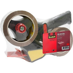 Scotch Dévidoir Pistolet + Ruban adhésif d’emballage pour Fermeture Sûre, Havane, 50 mm x 66 m, 1 Dévidoir + 2 Rouleaux/Paquet -