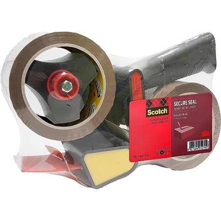 Scotch Dévidoir Pistolet + Ruban adhésif d’emballage pour Fermeture Sûre, Havane, 50 mm x 66 m, 1 Dévidoir + 2 Rouleaux/Paquet -