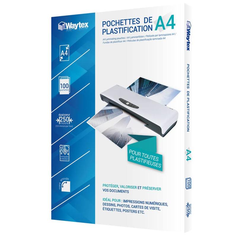 WAYTEX 78275 Pochettes de plastification A4 - Epaisses 125 microns - Pack de 100 WAYTEX 78275 Pochettes de plastification A4 - Epaisses 125 microns - Pack de 100