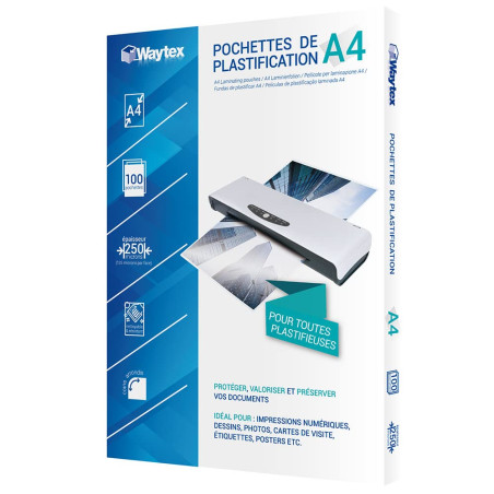 WAYTEX 78275 Pochettes de plastification A4 - Epaisses 125 microns - Pack de 100