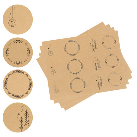 Nordstern Autocollants Noël rond en Papier Kraft – Etiquettes Joyeux Noël pour cadeaux, enveloppes et projets DIY – 48pcs