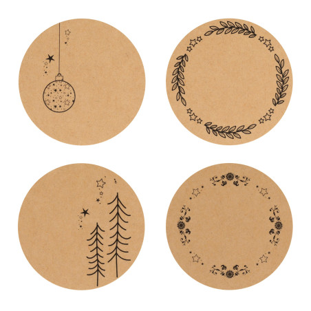 Nordstern Autocollants Noël rond en Papier Kraft – Etiquettes Joyeux Noël pour cadeaux, enveloppes et projets DIY – 48pcs