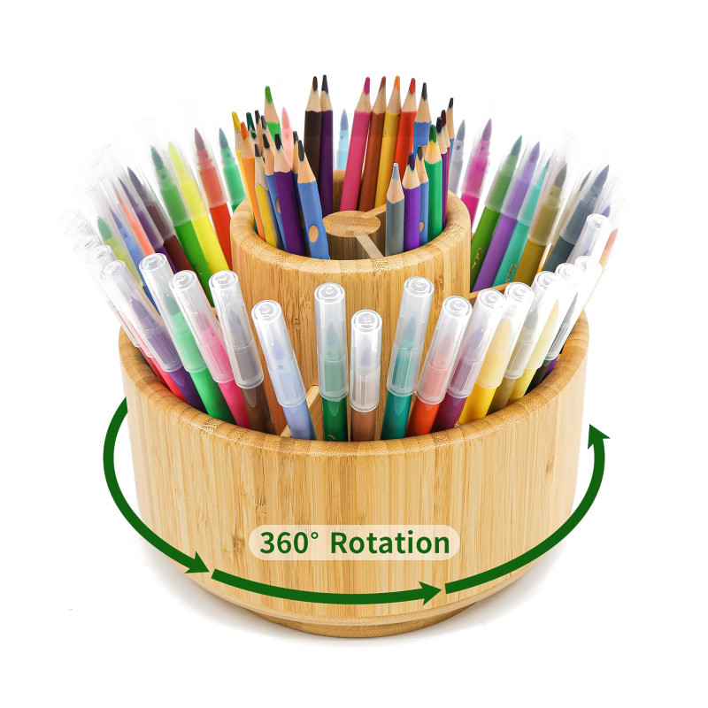 VaeFae Porte-Stylo en Bambou, Organiseur de Bureau 7 Compartiments, Grande Capacité 350 Crayons, Rangement Fournitures Scolaires VaeFae Porte-Stylo en Bambou, Organiseur de Bureau 7 Compartiments, Grande Capacité 350 Crayons, Rangement Fournitures Scolaires