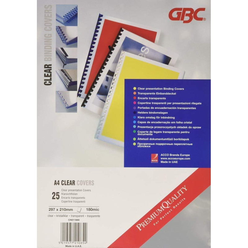 GBC | Lot de 25 Plats de Couverture HiClear A4 | PVC Transparent 180 Microns | Finition Haut de Gamme | Protection Professionnel GBC | Lot de 25 Plats de Couverture HiClear A4 | PVC Transparent 180 Microns | Finition Haut de Gamme | Protection Professionnel