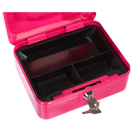 Pavo - Caisse à monnaie en métal de qualité supérieure avec 2 clés et plateau amovible, Dimensions : 20x16x9 cm, couleur: Rose