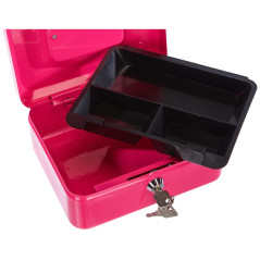 Pavo - Caisse à monnaie en métal de qualité supérieure avec 2 clés et plateau amovible, Dimensions : 20x16x9 cm, couleur: Rose