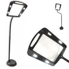 FISHTEC - Loupe sur Pied Flexible - Grossissement 5X, Surface 22,5x18 cm, 12 LED 50 Lumens, Haute 160 cm, Idéale Lecture, Coutur
