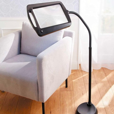 FISHTEC - Loupe sur Pied Flexible - Grossissement 5X, Surface 22,5x18 cm, 12 LED 50 Lumens, Haute 160 cm, Idéale Lecture, Coutur