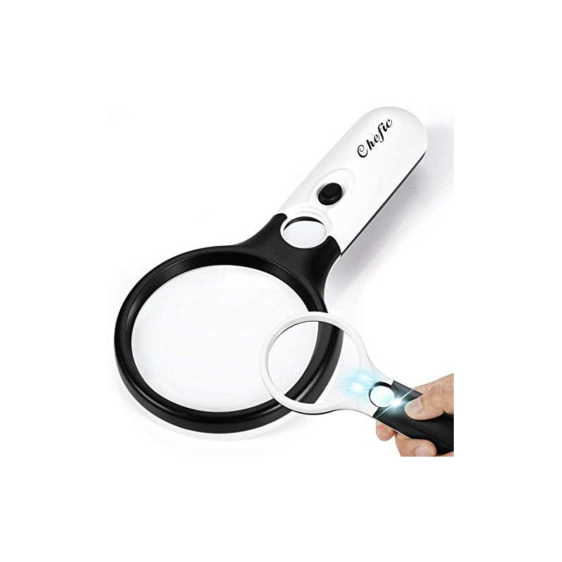 Chefic 3X 45X Loupe, Loupe de Lecture éclairée avec Lumière 3 LED, Haute Clarté et Poids Léger pour Lecture, Inspection, Passe-t Chefic 3X 45X Loupe, Loupe de Lecture éclairée avec Lumière 3 LED, Haute Clarté et Poids Léger pour Lecture, Inspection, Passe-t