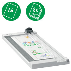 Leitz Precision Home 90250000 - Cisaille A4, Capacité 8 Feuilles, Longueur de Coupe 305 mm, Lame Fixe à Coupe Droite, Repères d'