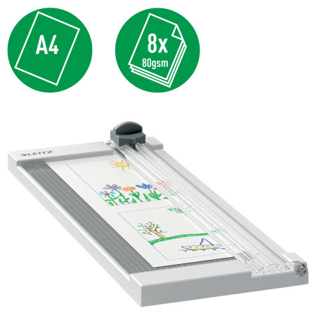 Leitz Precision Home 90250000 - Cisaille A4, Capacité 8 Feuilles, Longueur de Coupe 305 mm, Lame Fixe à Coupe Droite, Repères d'