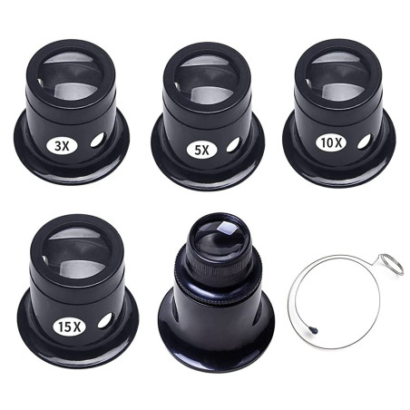 Btzthm 5 Pièces Loupes d'Horloger de Différentes Forces, Montre Horloge Réparation Loupe Kits, Ensemble de Loupes d'Horloger, 3X