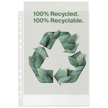 Esselte Pochettes Esselte Recycle A4, PP Gaufré Robuste, 70 Microns, Pochettes Plastiques Perforées, Paquet de 100, 627493