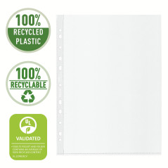 Esselte Pochettes Esselte Recycle A4, PP Gaufré Robuste, 70 Microns, Pochettes Plastiques Perforées, Paquet de 100, 627493