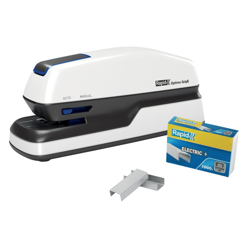RAPID Optima GripE - Agrafeuse de Bureau Automatique, Agrafeuse Électrique Sans Contact avec 1000 Agrafes Incluses, Capacité 20 RAPID Optima GripE - Agrafeuse de Bureau Automatique, Agrafeuse Électrique Sans Contact avec 1000 Agrafes Incluses, Capacité 20