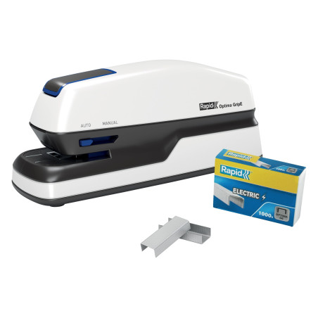 RAPID Optima GripE - Agrafeuse de Bureau Automatique, Agrafeuse Électrique Sans Contact avec 1000 Agrafes Incluses, Capacité 20