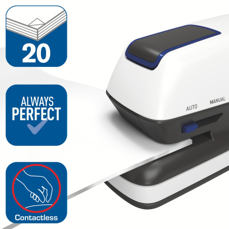 RAPID Optima GripE - Agrafeuse de Bureau Automatique, Agrafeuse Électrique Sans Contact avec 1000 Agrafes Incluses, Capacité 20