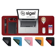 SIGEL SA603 Sous-main végétalien, portable, en cuir PU, antidérapant, essuyable, double face, 80 x 30 cm, rouge/noir