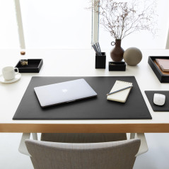 Eglooh - Mercurio - Sous main Bureau en Cuir Noir cm 65x45 - Coutures Artisanales et Fond Antidérapant - Made in Italy