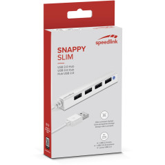Speedlink SNAPPY Slim USB Hub, 4-Port, USB 2.0, Passif, Blanc