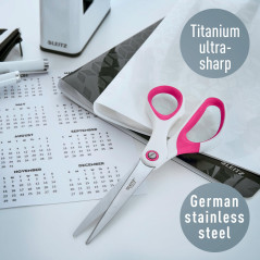 Leitz Ciseaux Titane, Droitiers ou Gauchers (Ambidextre), 8 x 1,7 x 25 cm, Fournitures de Bureau, Grip Ergonomique, Gamme WOW, R
