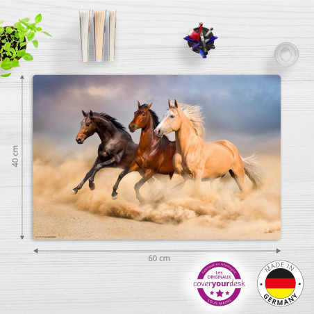 Sous-main lavable - Trois chevaux - En vinyle de qualité supérieure - Différentes tailles - Fabriqué en Allemagne - 60 x 40 cm