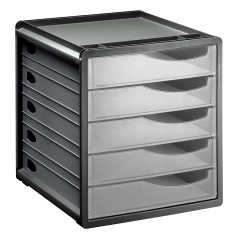 Rotho Spacemaker Boîte à Tiroirs / Boîte de Bureau à 5 Tiroirs, Plastique (Ps) sans BPA, Transparent / Noir, 33,5 X 28,5 X 32,0