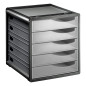 Rotho Spacemaker Boîte à Tiroirs / Boîte de Bureau à 5 Tiroirs, Plastique (Ps) sans BPA, Transparent / Noir, 33,5 X 28,5 X 32,0 