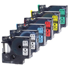 Wonfoucs Ruban Compatible pour Dymo D1 12mm x 7m, pour LabelManager 160 210D 280 420P LW 450, Noir sur Clair/Blanc/Bleu/Rouge/Ja