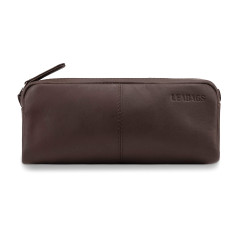 LEABAGS Étui à Crayons en Cuir Véritable | Grand Trousse pour Stylos | Pour le Travail, l'Université et l'École | Cacao