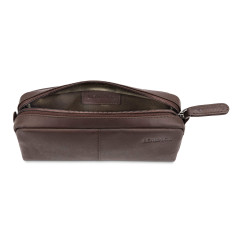 LEABAGS Étui à Crayons en Cuir Véritable | Grand Trousse pour Stylos | Pour le Travail, l'Université et l'École | Cacao