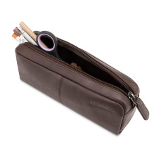 LEABAGS Étui à Crayons en Cuir Véritable | Grand Trousse pour Stylos | Pour le Travail, l'Université et l'École | Cacao