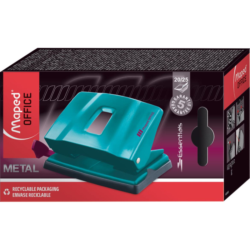 Maped Office - Perforateur Décoré 2 Trous Essentials Métal - Pour 20 à 25 Feuilles - Mécanisme 100% Métal - Avec Réglette et Rés Maped Office - Perforateur Décoré 2 Trous Essentials Métal - Pour 20 à 25 Feuilles - Mécanisme 100% Métal - Avec Réglette et Rés