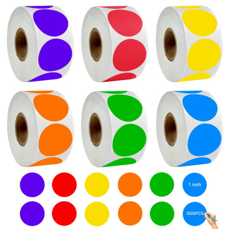 3000 Pièces Gommettes Rondes Couleur 25mm Gomettes Autocollantes Etiquettes Pastille Autocollante Rond pour Bureau Famille École