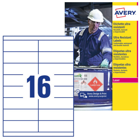 Avery Étiquettes Ultra-Résistantes Polyéthylène - 800 Étiquettes Autocollantes 52 x 74 mm - Compatible Imprimante Étiquette Auto