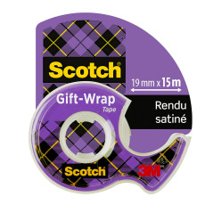 Scotch Ruban Adhésif pour Emballage Cadeau - 1 Rouleau sur dévidoir manuel, 19 mm x 15 m - Ruban Transparent Satiné à Utiliser s