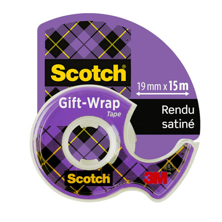 Scotch Ruban Adhésif pour Emballage Cadeau - 1 Rouleau sur dévidoir manuel, 19 mm x 15 m - Ruban Transparent Satiné à Utiliser s