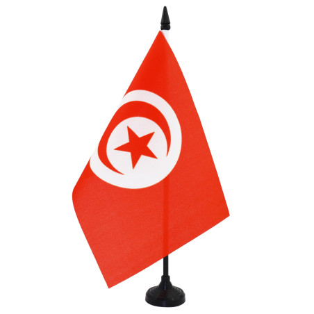 AZ FLAG - Drapeau De Table Tunisie 21x14 cm - Petit Drapeau Tunisien De Bureau 100% Polyester Avec Hampe De 25cm Et Socle En Pla