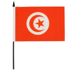 AZ FLAG - Drapeau De Table Tunisie 21x14 cm - Petit Drapeau Tunisien De Bureau 100% Polyester Avec Hampe De 25cm Et Socle En Pla