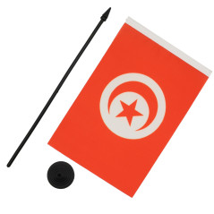 AZ FLAG - Drapeau De Table Tunisie 21x14 cm - Petit Drapeau Tunisien De Bureau 100% Polyester Avec Hampe De 25cm Et Socle En Pla