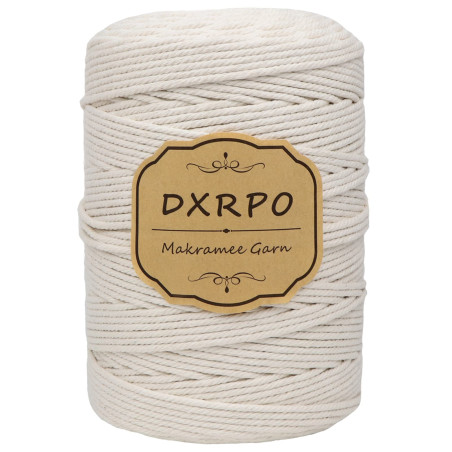 DXRPO Corde Macramé 3mm x 300m de 4-Ply Naturel Coton, pour Rideau Macramé, Bricolage Decoration Murale(Beige)